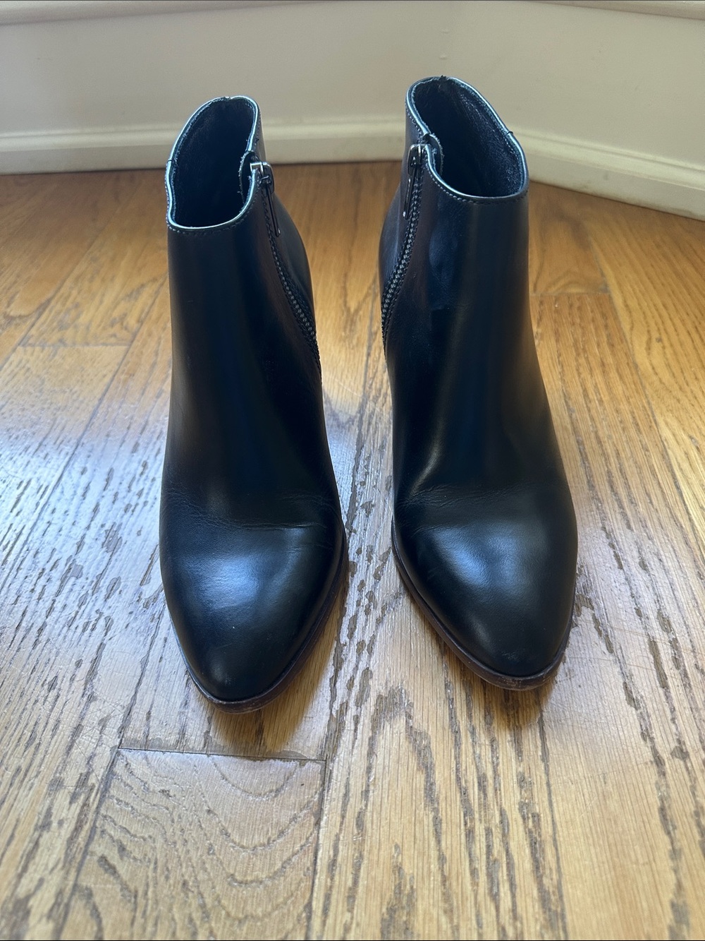 J. Crew Black Leather Pointed Ankle Booties with Side Zip